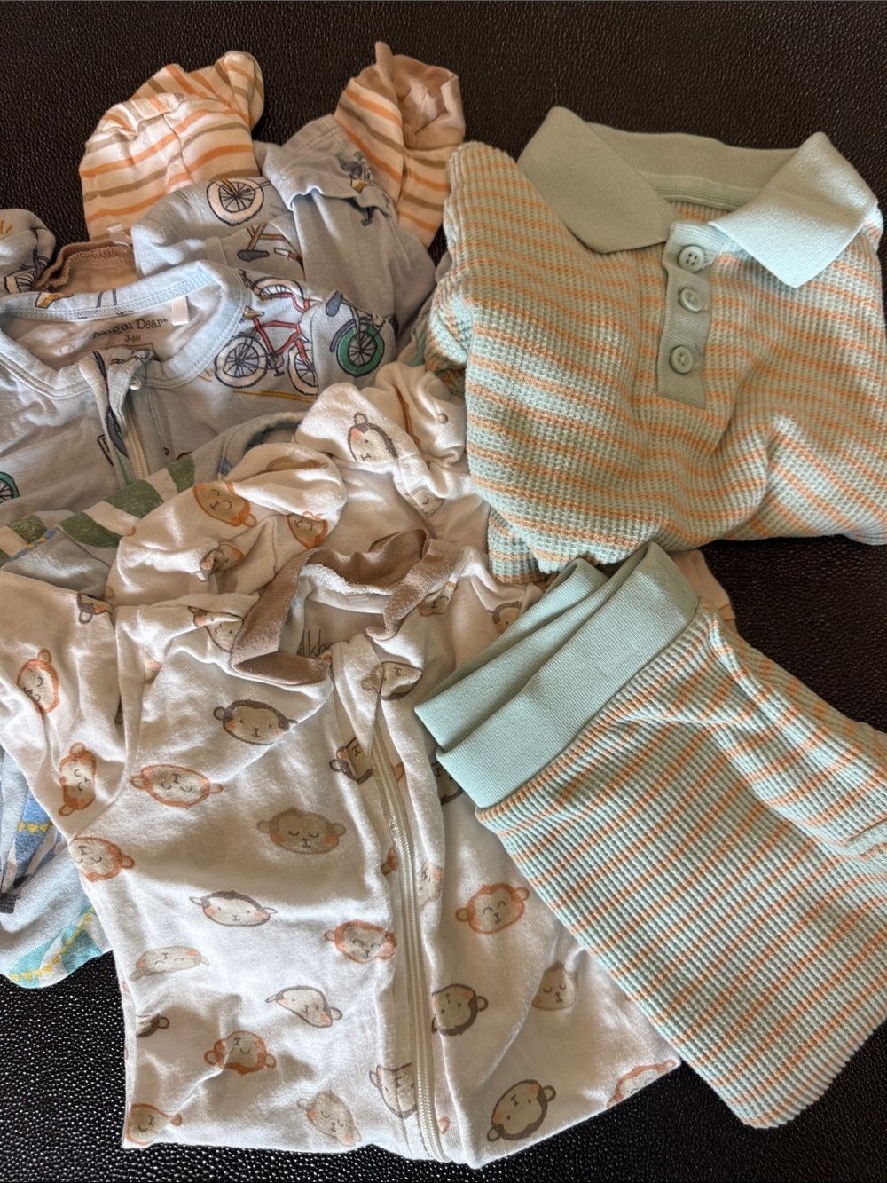 Baby Mixed Pajama Bundle - Mint & Cream Stripes with Animal Prints Angel Dear